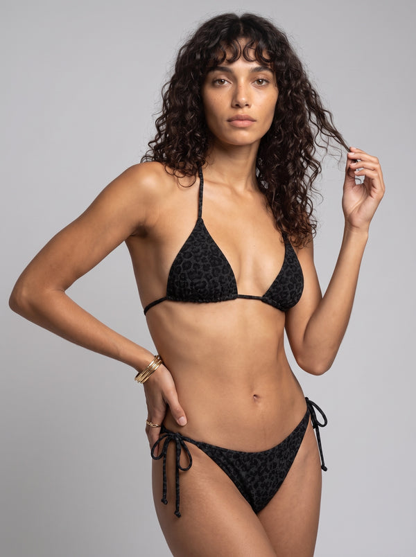 Black Leopard Triangle String Bikini Top